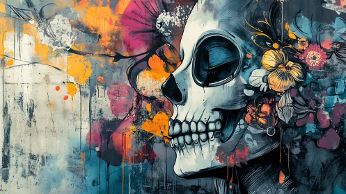 Floral skull dreaming in bold streetwise color and calm.