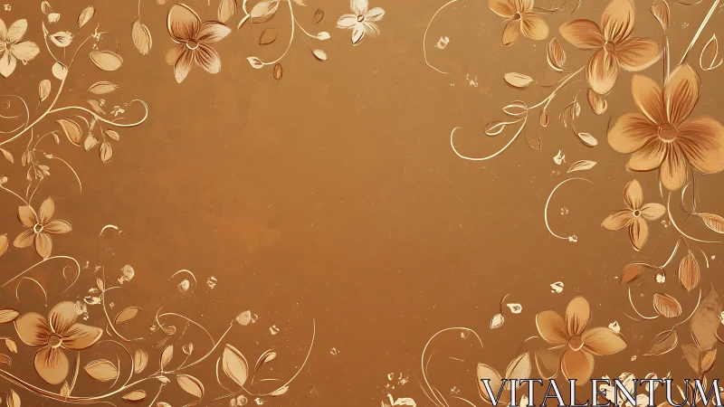 Ornamental Floral Border Design on Warm Golden Background.