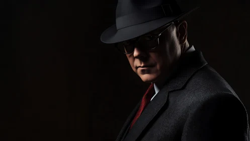 Middle‑aged man in fedora and overcoat stares at camera