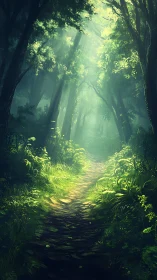 Digital Forest Passage with Volumetric Light and Layered Atmospheric Depth