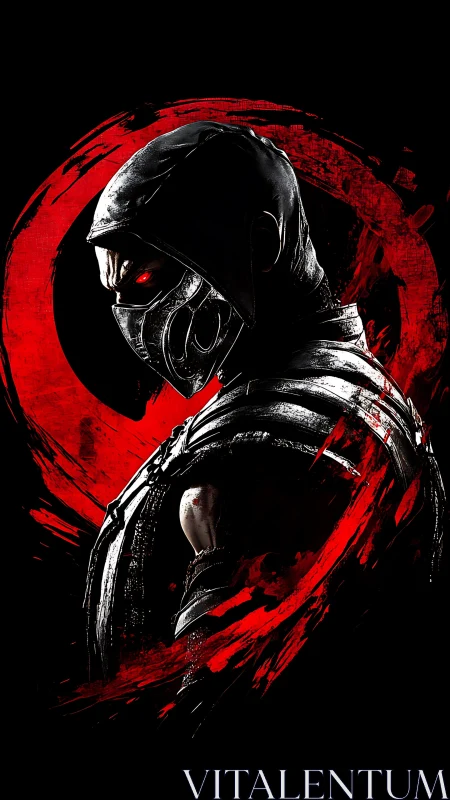 Hooded armored fighter stands in profile amid red paint ring