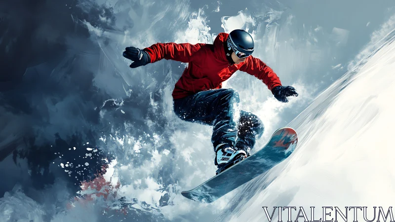 Snowboarder rides a steep snowy slope with bold, icy energy