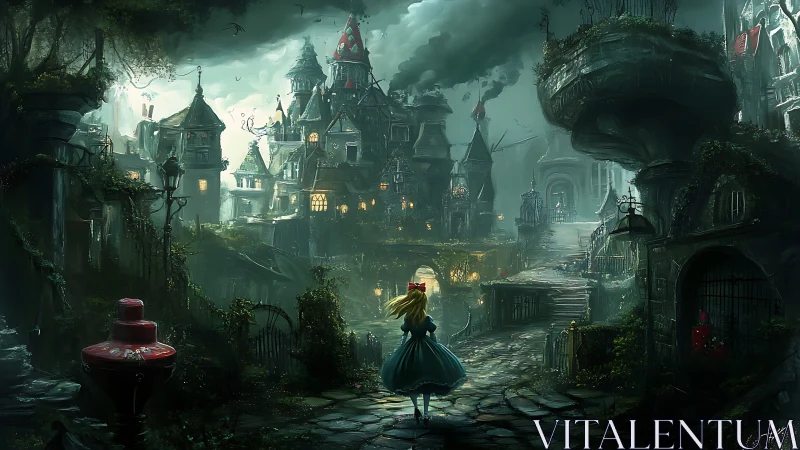 Midnight wanderer steps into a crooked, dreamlit city maze