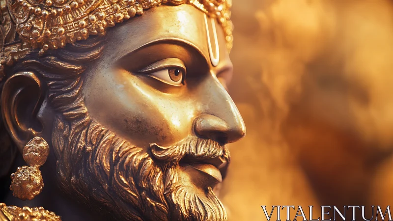 Regal golden deity bust in warm cinematic close-up profile.