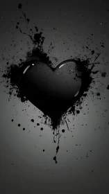 Black Heart with Ink Splatter Effect on Gray Background