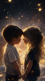 Children Gazing in Ethereal Golden Light.