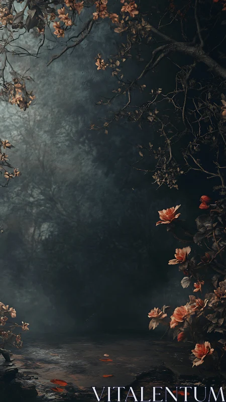 Muted woodland clearing renders dusky florals in chiaroscuro
