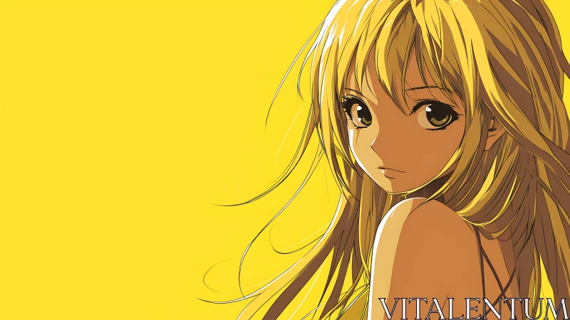 Anime portrait with minimalist yellow negative space field.