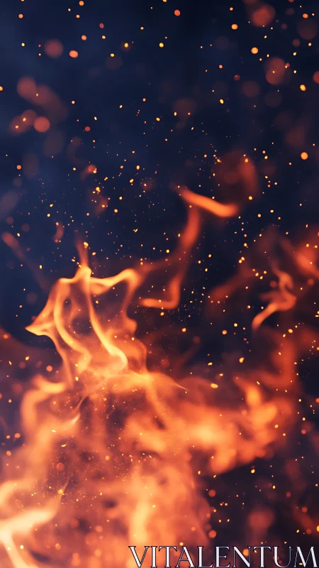 Dynamic Fire Plume with Particle Dispersion Against Dark Background