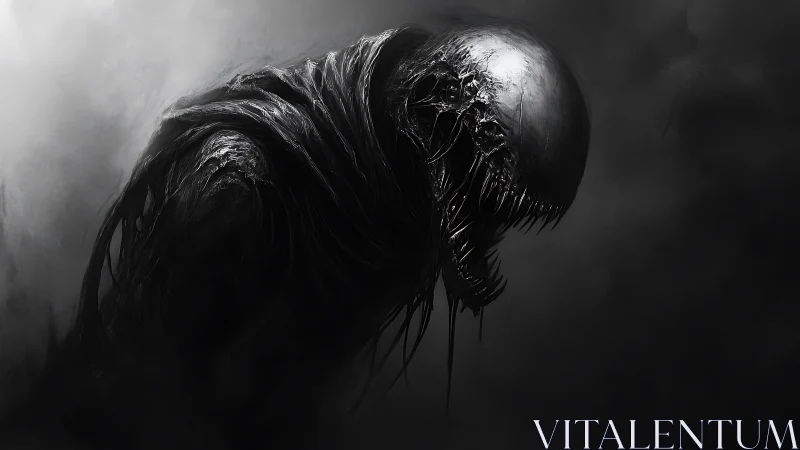 Haunting shadow creature emerging from swirling darkness.