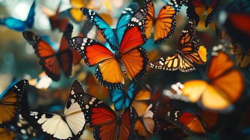 Colorful butterflies drifting softly through sunlit garden.