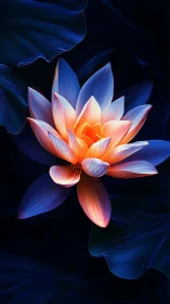 Spectral lotus bloom with bioluminescent gradient illumination.