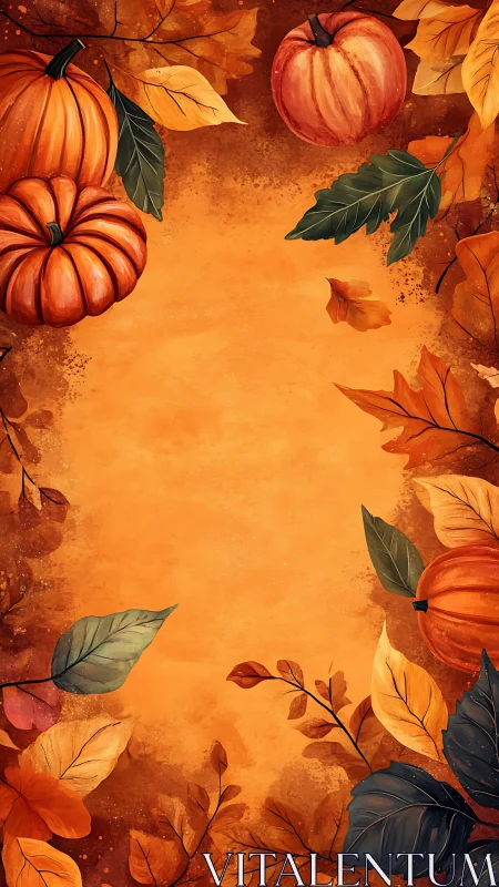 Warm autumn harvest frame highlights pumpkins and leaves