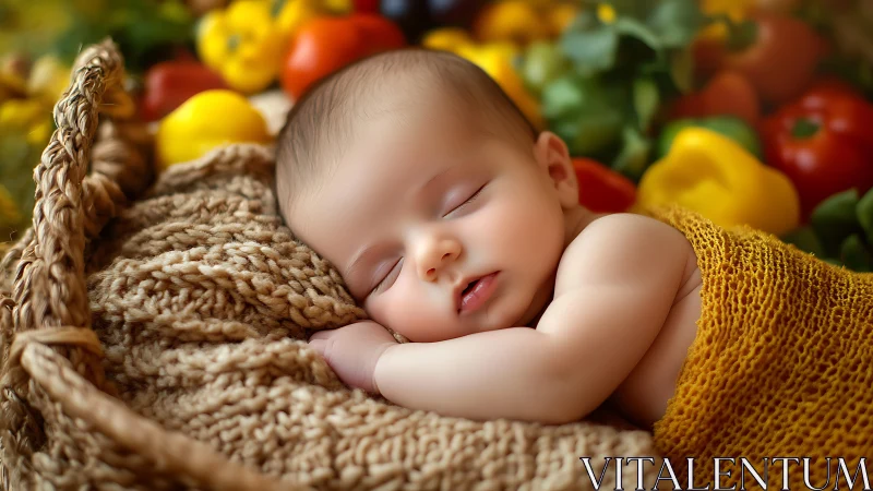 Sleeping Newborn with Precise Facial Definition in Warm Textile Environment