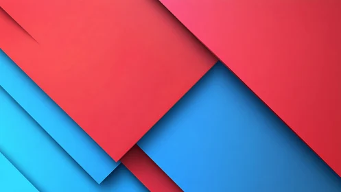 Diagonal red and blue geometric planes create layered depth