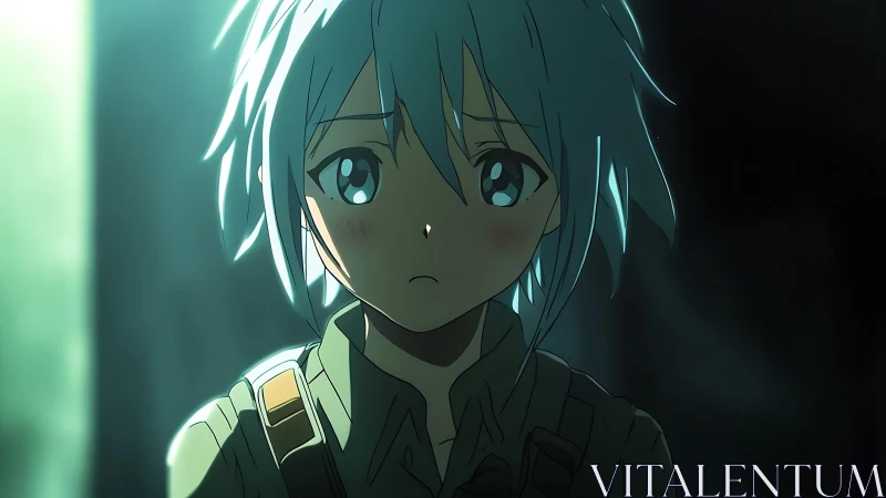 Quiet anime hero in soft light with a tender, worried gaze.