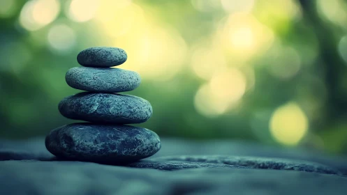 Stacked river stones form a stable vertical arrangement