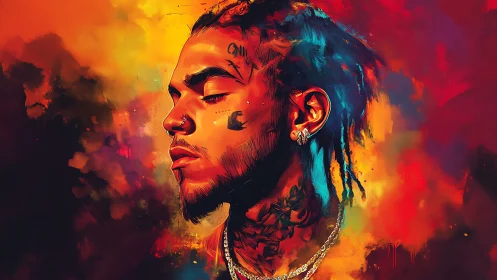 Bold portrait of a calm man in glowing urban neons