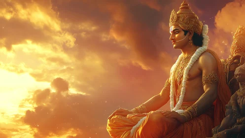 Sun-drenched celestial prince in radiant twilight reverie.