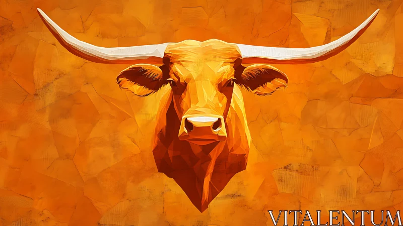 Horned sunrise bull stares down the viewer in molten gold