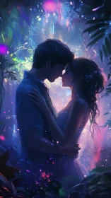 Luminescent Embrace: Digital Souls Kissing.