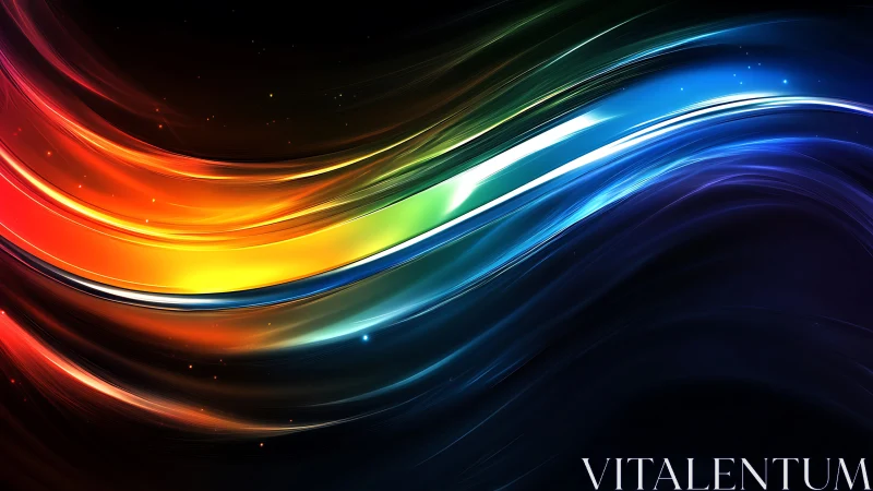 Curved multicolor light bands on dark background surface.