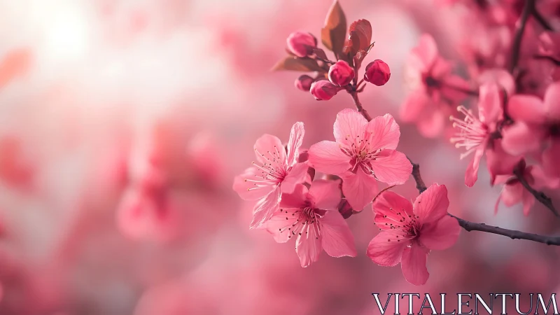 Backlit Cherry Blossom Inflorescence with Depth-of-Field Bokeh.