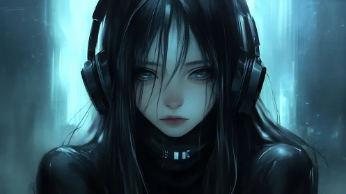 Midnight coder girl drifting through neon headphone quiet.