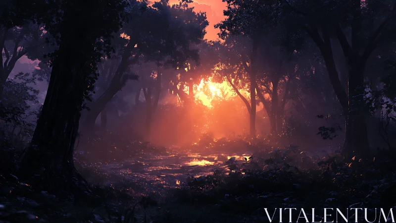 Luminous Forest Clearing: Dramatic Backlighting Through Ancient Woodland.