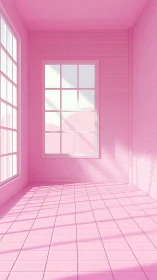 Sunlit pink room filled with soft tiles and gentle shadows.