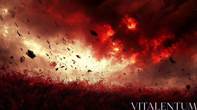 Blazing storm sky rolls over a wild, windswept crimson field