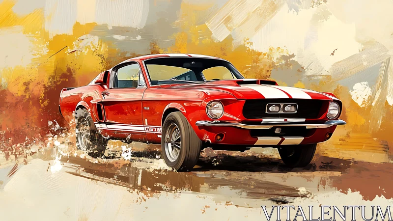 Digital painting muscle car profile with kinetic brushstroke field.