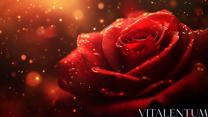Luminescent Red Rose with Bokeh Sparkle Effect.
