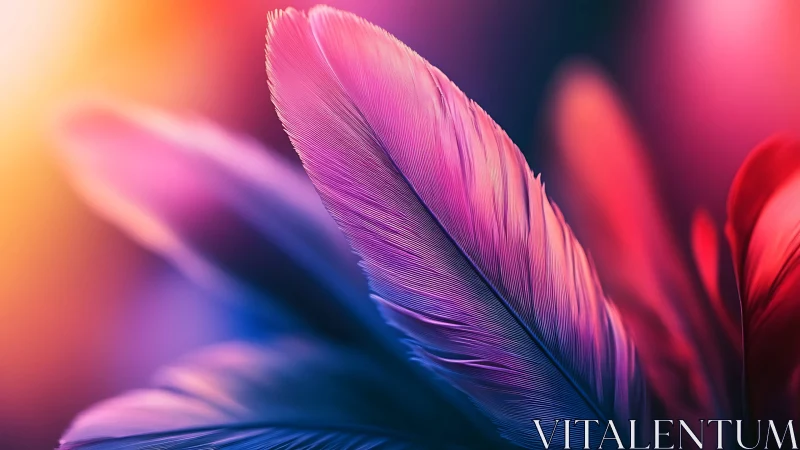 Digital painting of iridescent feathers in soft macro focus.