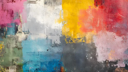 Colorful abstract painting with textured brushstrokes and vibrant hues.