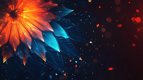 Abstract radial petal structure in blue and orange light.