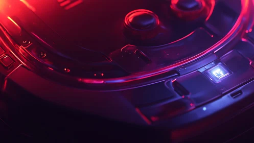 Illuminated curved device surface shows controls and indicator