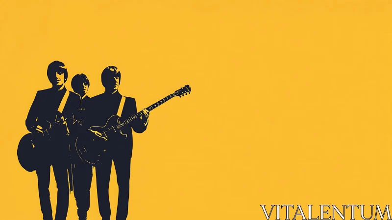 Bold trio of guitarists stands united against bright yellow