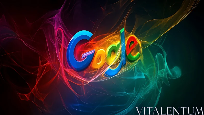 Chromatic Google glyph adrift in neon spectral smoke.
