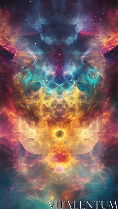 Symmetric cosmic nebula portal with radiant stellar core.