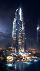 Luminous Sail: Midnight Marina's Architectural Beacon