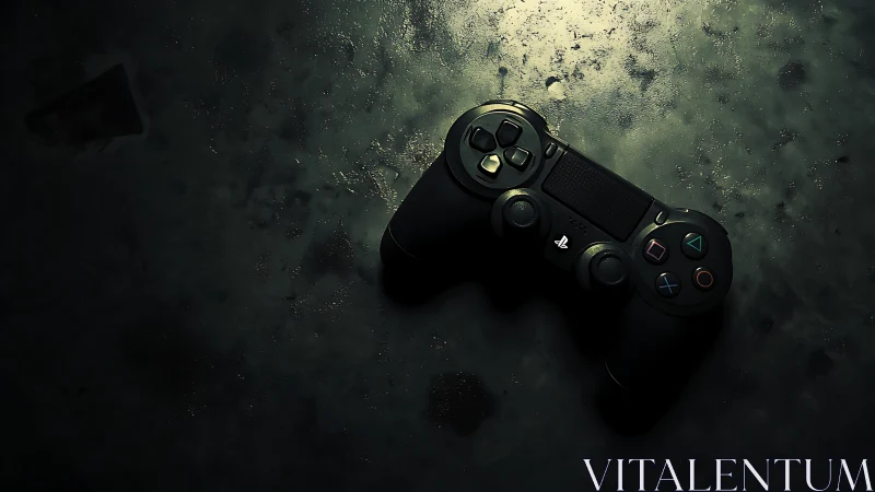 Black Game Controller Emerges from Atmospheric Dust and Smoke
