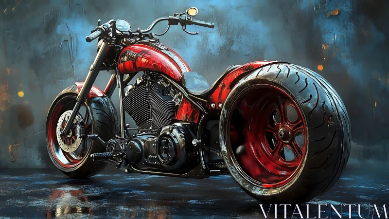 Custom red chopper motorcycle rendered with dramatic detail.