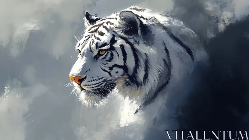 Profile study of white tiger head in atmospheric digital brushwork.
