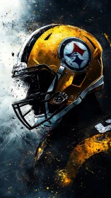 Side profile of yellow football helmet in abstract space.