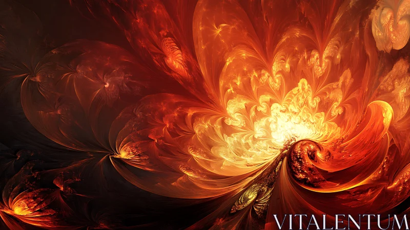 Fractal-based digital composition renders radiating fiery forms