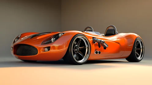 Low-slung orange roadster render with exposed side exhaust detail