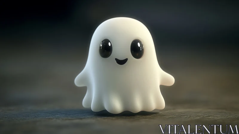 Softly lit 3D chibi ghost character with glossy shading