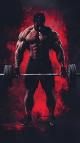 Powerful weightlifter stands strong in bold red energy glow
