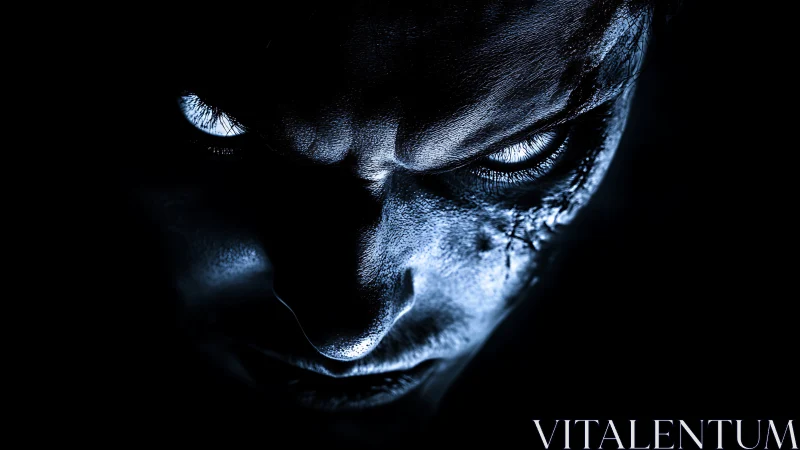 Low key spectral visage with stitched dermal lacerations.